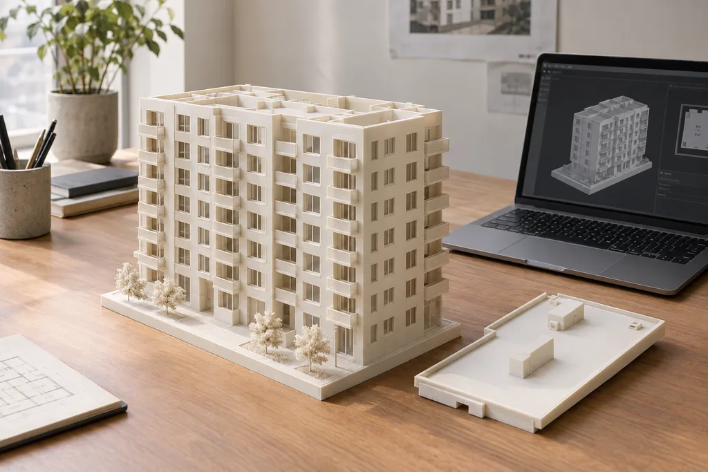 Ejemplo ilustrativo de imprimir maqueta de Revit, representado como maqueta impresa en 3D.
