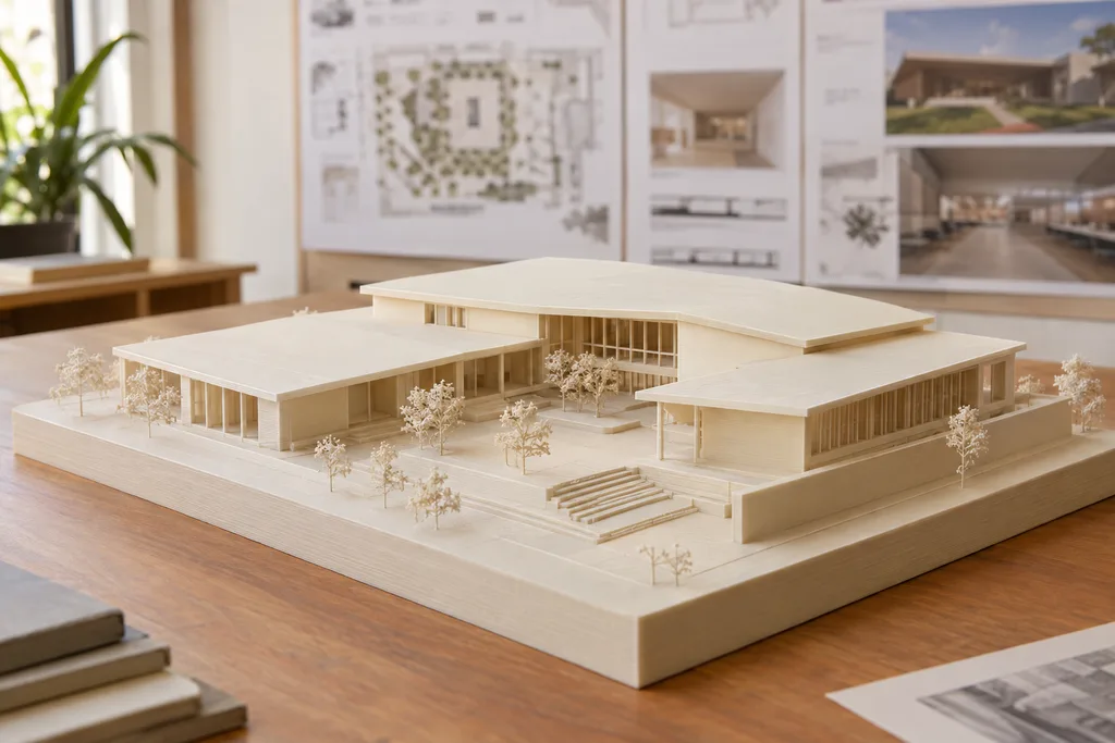 Ejemplo ilustrativo de maqueta para tesis de arquitectura, representado como maqueta impresa en 3D.